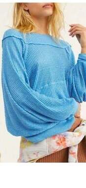 We The Free Westend Waffle Knit Top Medium Sky Blue beach boho